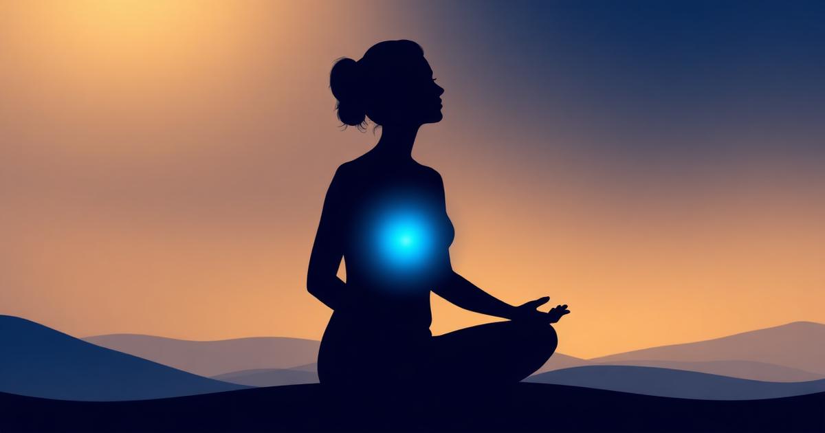 A seated silhouette in profile with soft blue light glowing at the throat